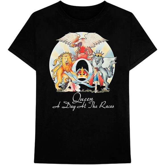 Queen Band T-Shirt – Men's Day At The Races Tee, Black, 100% Cotton, Official Licensed Merch